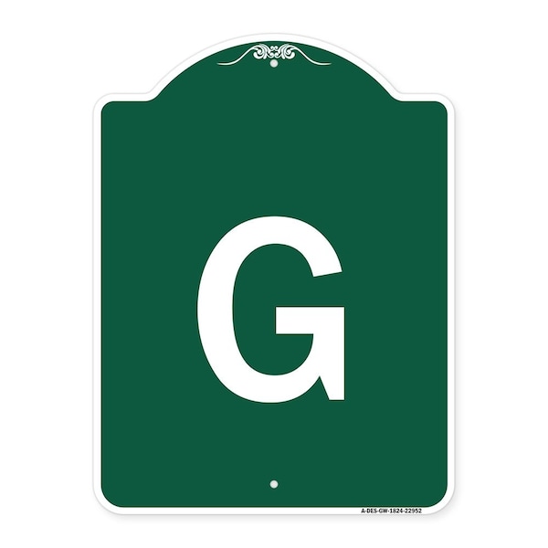 Designer Series Sign-Sign W/ Letter G, Green & White Aluminum Sign, 18" x 24", GW-1824-22952